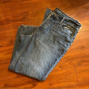 Old Navy Jeans Women's 14 Slouchy Taper Medium Blue Denim High Rise Button Fly